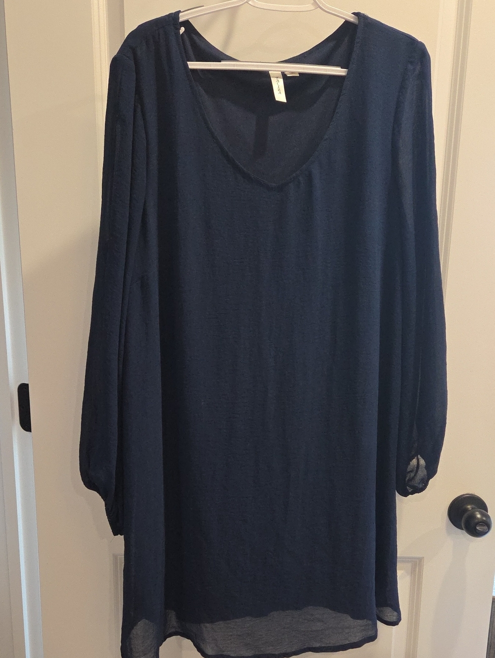 Tacera Navy V-Neck Long Sleeve Tunic Dress